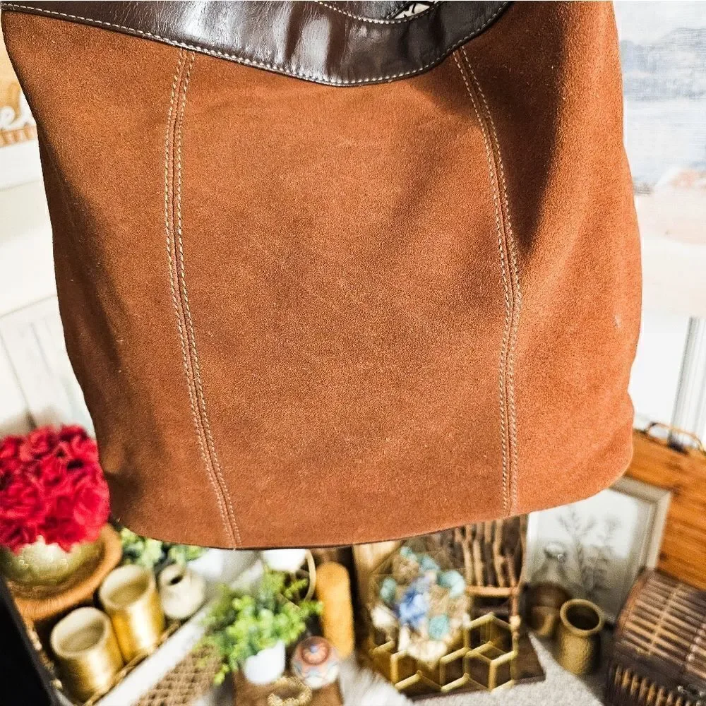 Tignanello Brown Suede Stylish Hobo Handbag.